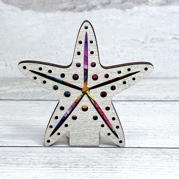 Bone and Bloom Other - Starfish Night Light Wood Handcrafted Colorful Beach Coastal Home Decor